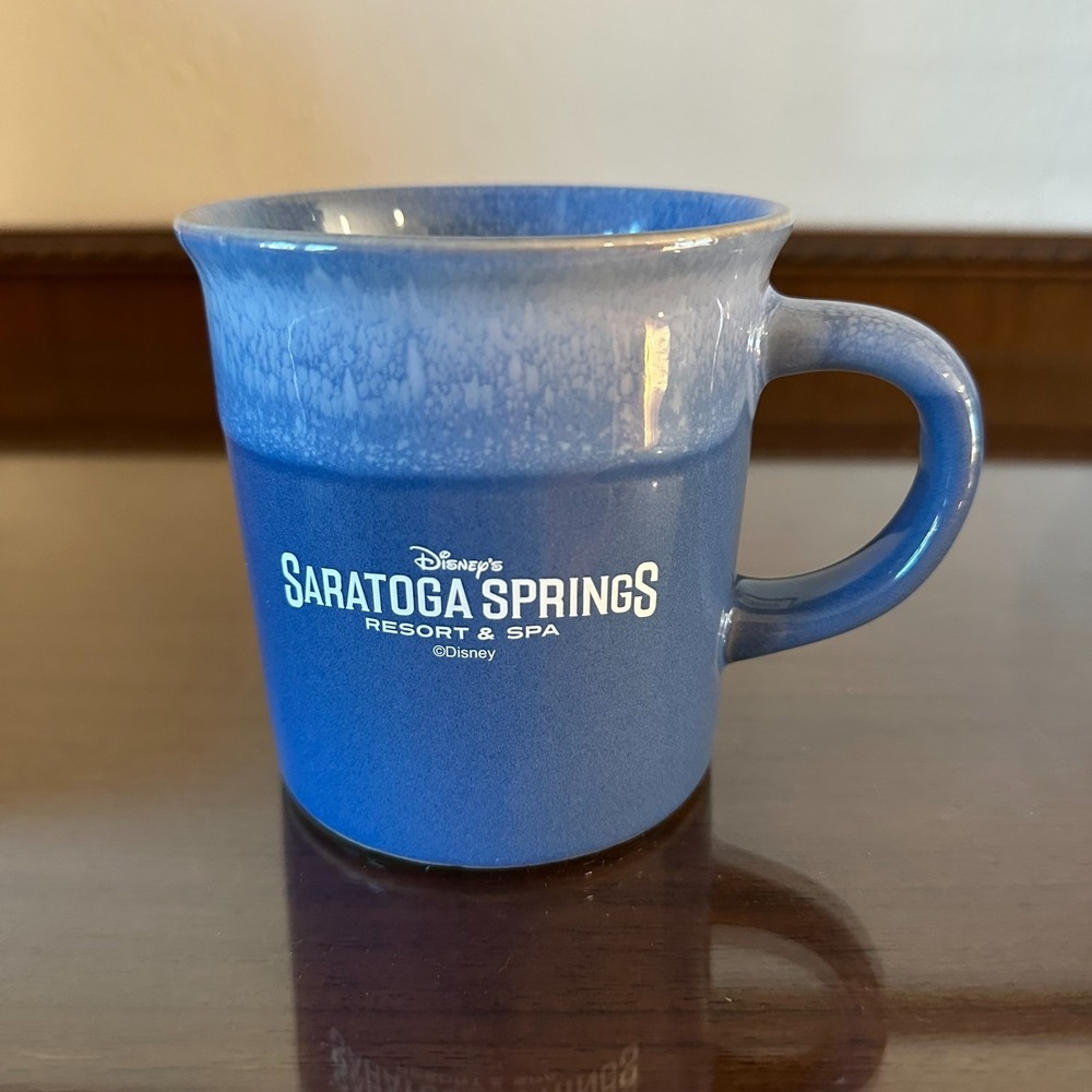 RARE Disney Saratoga Springs Resort & Spa Blue Ceramic Pottery Mug HTF